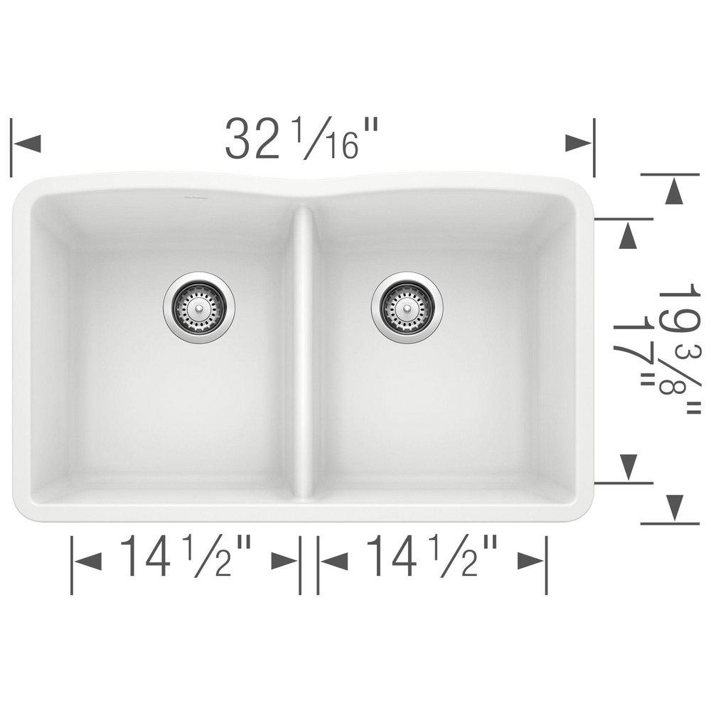 BLANCO White 32 x 19-1/4 in. No Hole Composite Double Bowl Undermount Kitchen Sink 