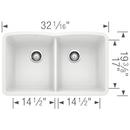 BLANCO White 32 x 19-1/4 in. No Hole Composite Double Bowl Undermount Kitchen Sink 