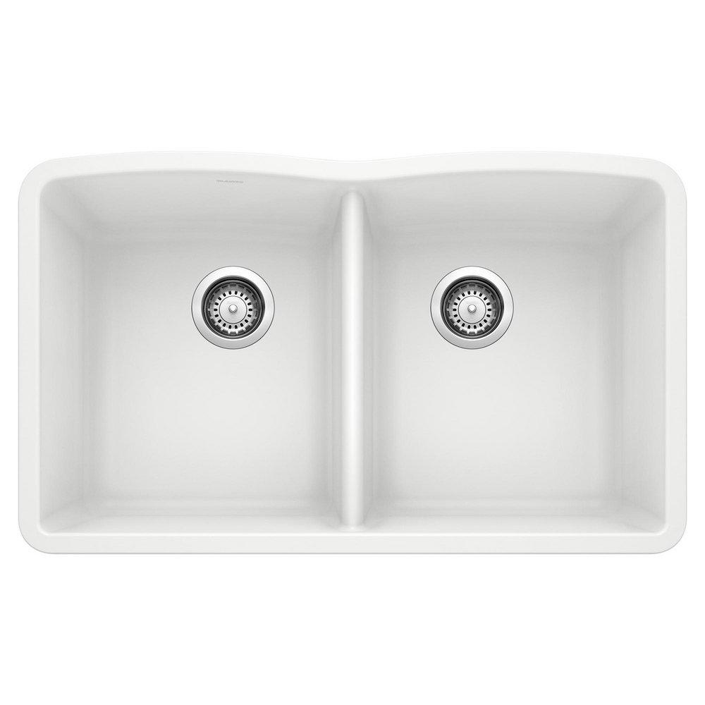 BLANCO White 32 x 19-1/4 in. No Hole Composite Double Bowl Undermount Kitchen Sink 