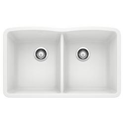 32 in. Undermount Silgranit Double Bowl Kitchen Sink in White