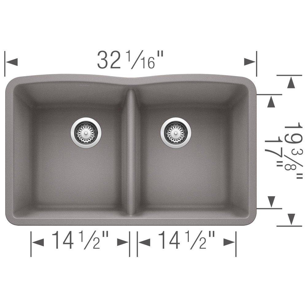 BLANCO Metallic Grey 32 x 19-1/4 in. No Hole Composite Double Bowl Undermount Kitchen Sink 