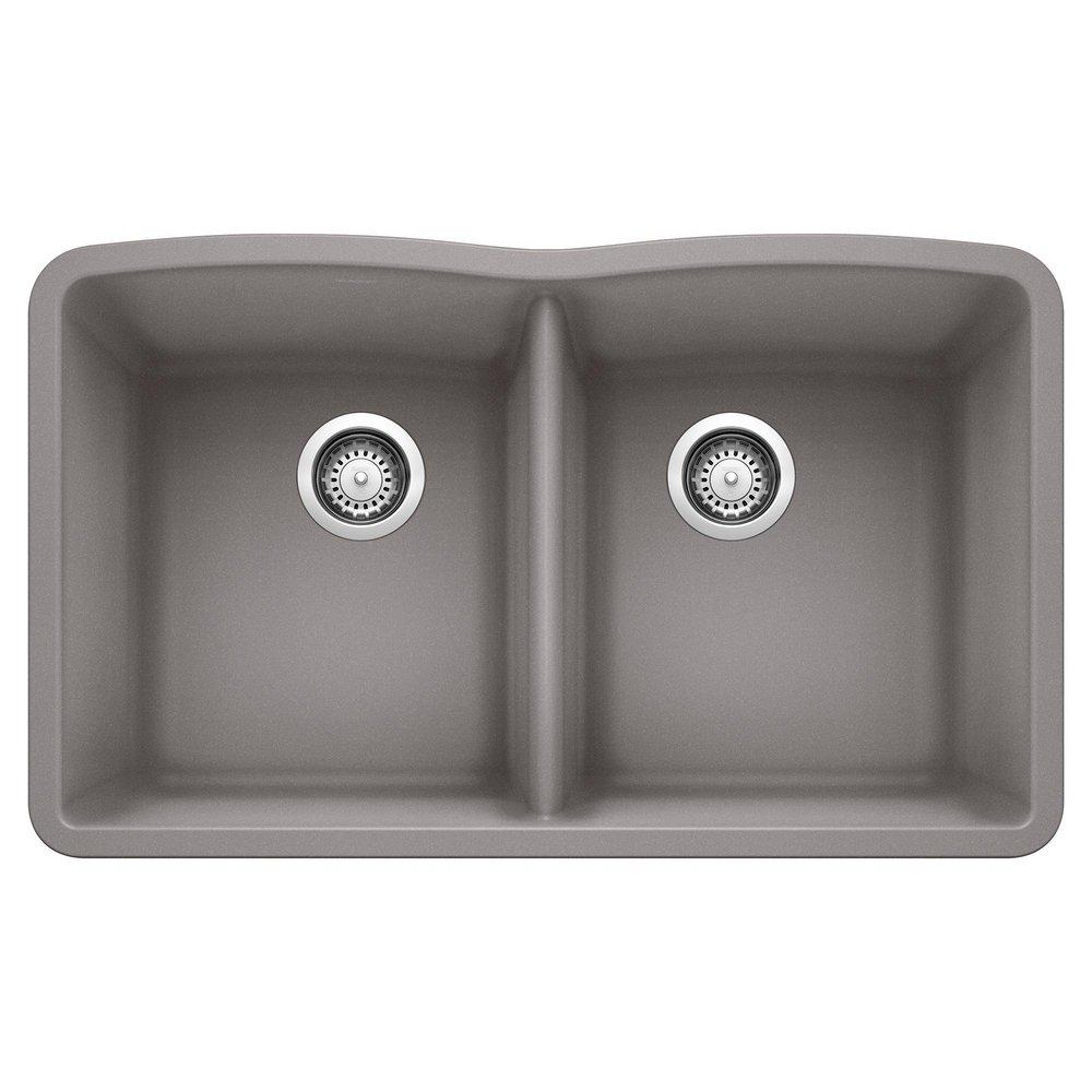 BLANCO Metallic Grey 32 x 19-1/4 in. No Hole Composite Double Bowl Undermount Kitchen Sink 