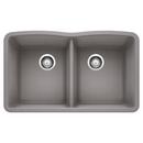 BLANCO Metallic Grey 32 x 19-1/4 in. No Hole Composite Double Bowl Undermount Kitchen Sink 