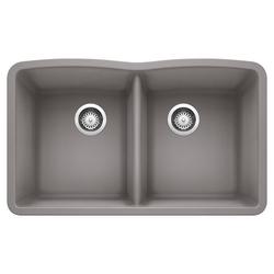 32 in. Undermount Silgranit Double Bowl Kitchen Sink in Metallic Grey