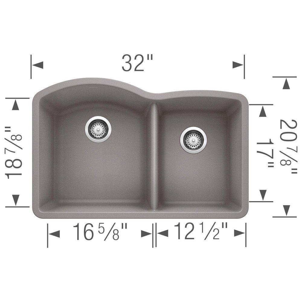 BLANCO Metallic Grey 32 x 20-27/32 in. No Hole Composite Double Bowl Undermount Kitchen Sink 