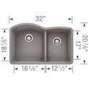 BLANCO Metallic Grey 32 x 20-27/32 in. No Hole Composite Double Bowl Undermount Kitchen Sink 