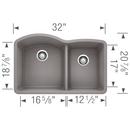 BLANCO Metallic Grey 32 x 20-27/32 in. No Hole Composite Double Bowl Undermount Kitchen Sink 