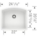 BLANCO White 24 x 20-13/16 in. No Hole Composite Single Bowl Undermount Kitchen Sink 