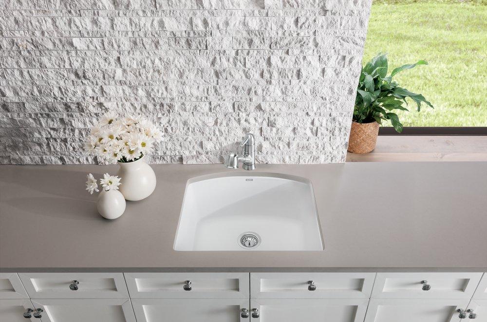 BLANCO White 24 x 20-13/16 in. No Hole Composite Single Bowl Undermount Kitchen Sink 