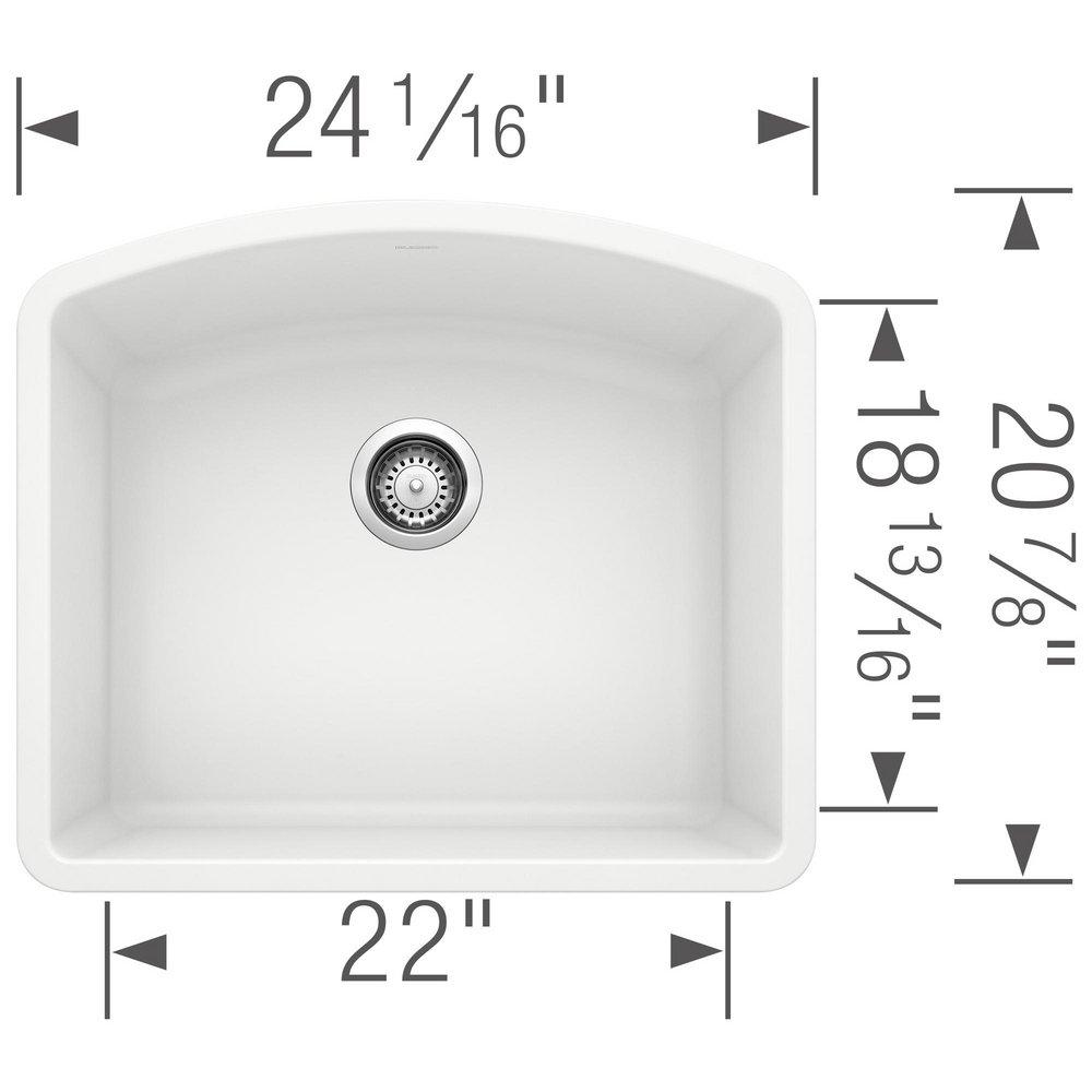 BLANCO White 24 x 20-13/16 in. No Hole Composite Single Bowl Undermount Kitchen Sink 