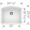 BLANCO White 24 x 20-13/16 in. No Hole Composite Single Bowl Undermount Kitchen Sink 