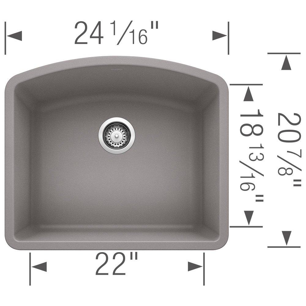 BLANCO Metallic Grey 24 x 20-13/16 in. No Hole Composite Single Bowl Undermount Kitchen Sink 