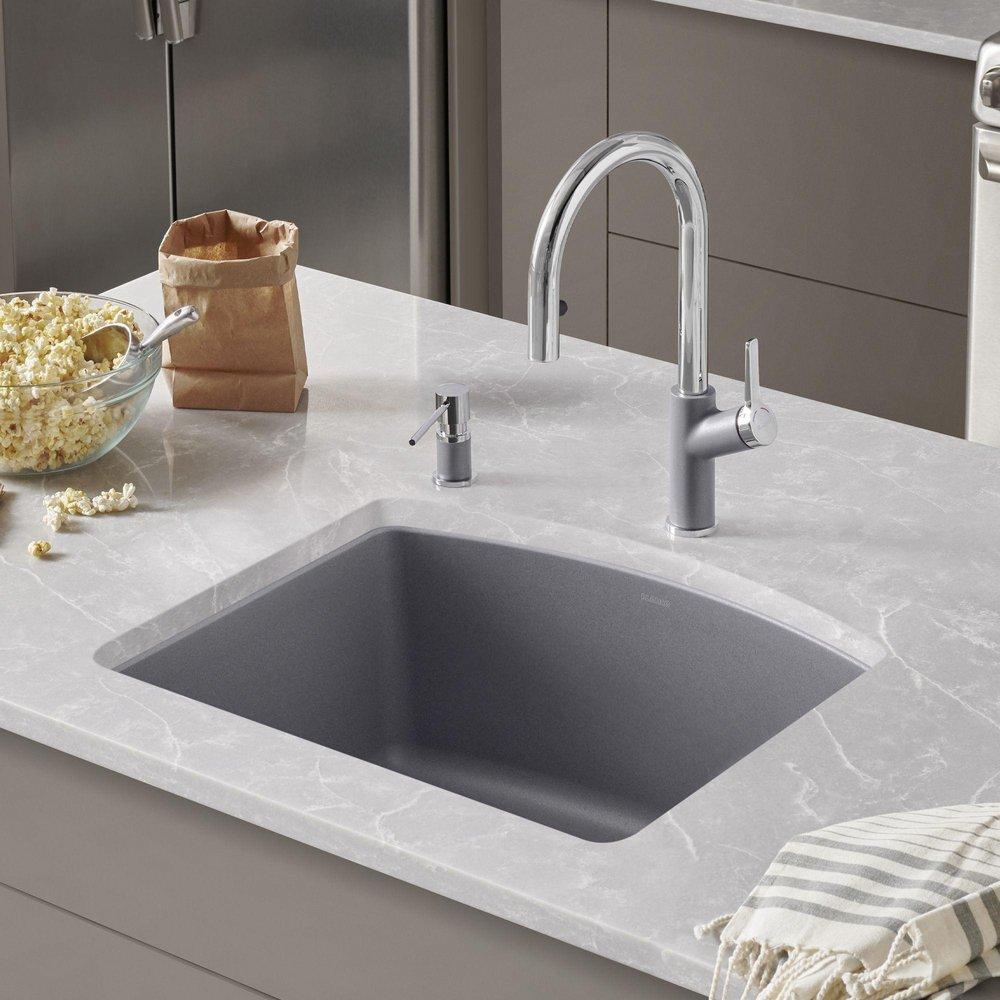 BLANCO Metallic Grey 24 x 20-13/16 in. No Hole Composite Single Bowl Undermount Kitchen Sink 