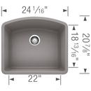 BLANCO Metallic Grey 24 x 20-13/16 in. No Hole Composite Single Bowl Undermount Kitchen Sink 