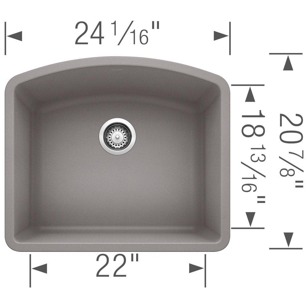 BLANCO Metallic Grey 24 x 20-13/16 in. No Hole Composite Single Bowl Undermount Kitchen Sink 