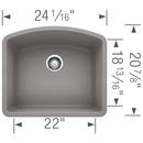 BLANCO Metallic Grey 24 x 20-13/16 in. No Hole Composite Single Bowl Undermount Kitchen Sink 