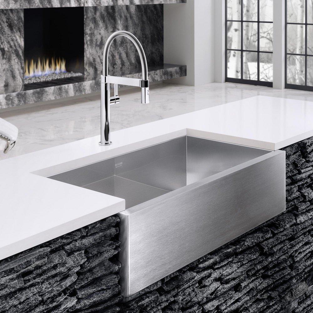 BLANCO Satin Polished 32 x 19-1/2 in. Stainless Steel Single Bowl Farmhouse Kitchen Sink 