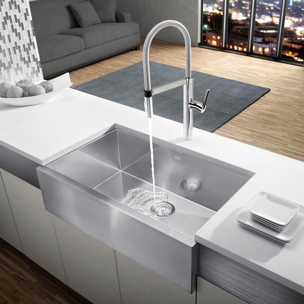 BLANCO Satin Polished 32 x 19-1/2 in. Stainless Steel Single Bowl Farmhouse Kitchen Sink 