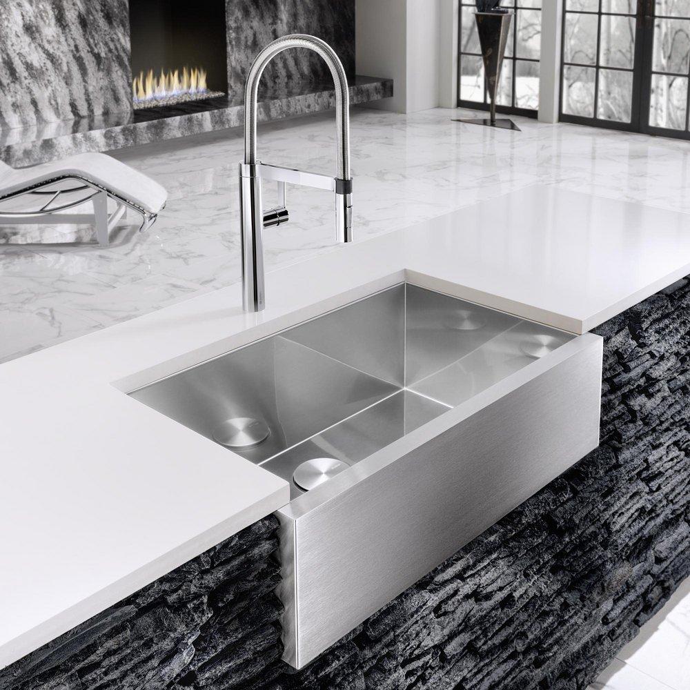 BLANCO Satin Polished 32 x 19-1/2 in. Stainless Steel Single Bowl Farmhouse Kitchen Sink 