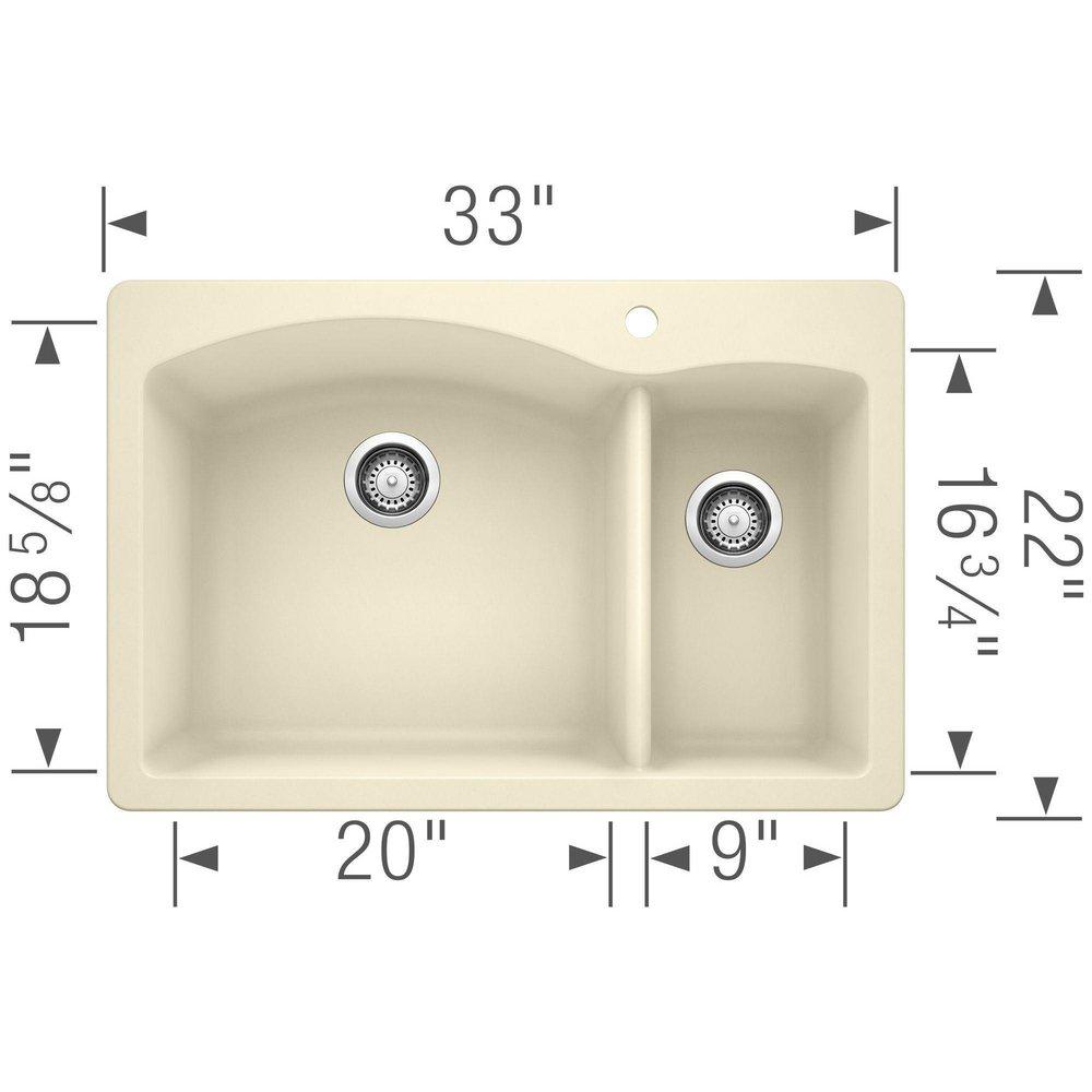 BLANCO Biscuit 33 x 22 in. 1 Hole Composite Double Bowl Dual Mount Kitchen Sink 