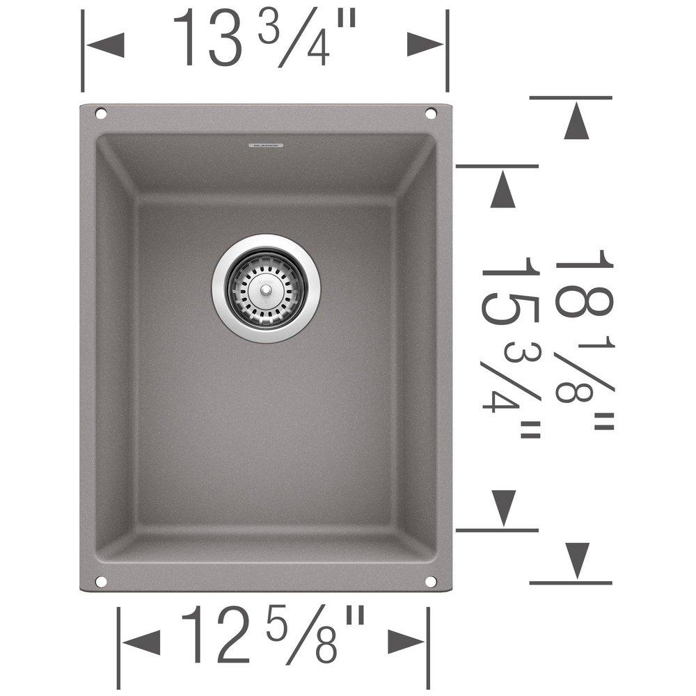 BLANCO Metallic Grey 13-39/50 x 18-11/100 in. No Hole Composite Single Bowl Undermount Kitchen Sink 