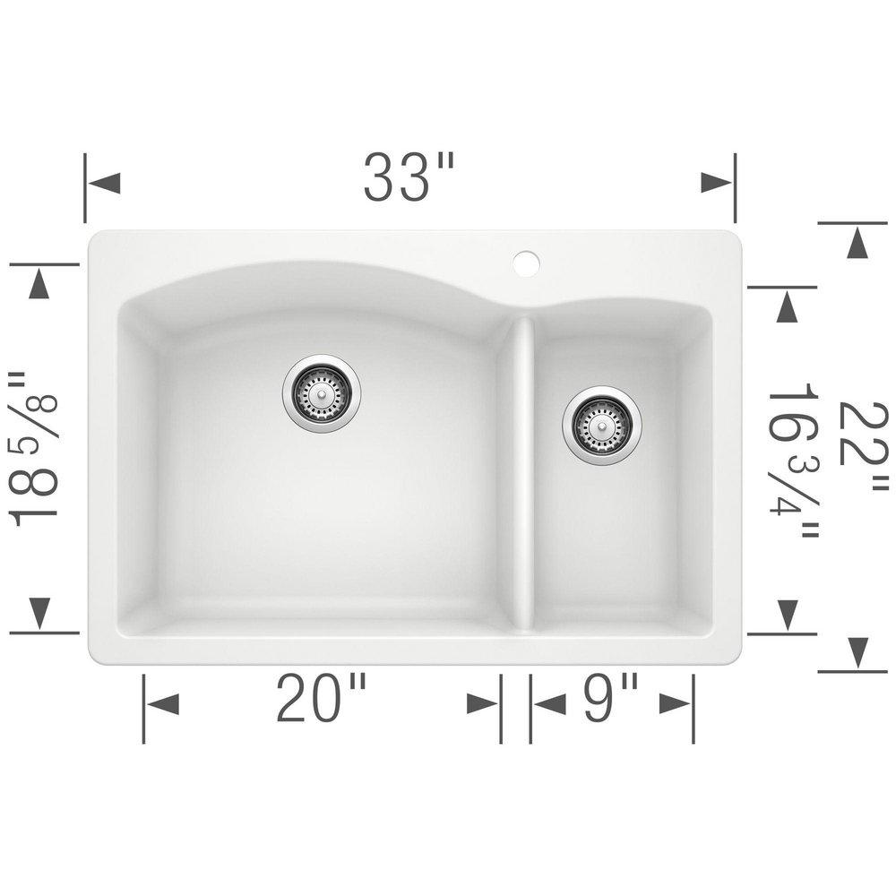BLANCO White 33 x 22 in. 1 Hole Composite Double Bowl Dual Mount Kitchen Sink 