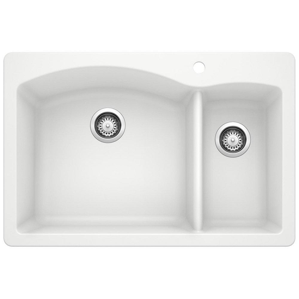 BLANCO White 33 x 22 in. 1 Hole Composite Double Bowl Dual Mount Kitchen Sink 
