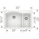 BLANCO White 33 x 22 in. 1 Hole Composite Double Bowl Dual Mount Kitchen Sink 