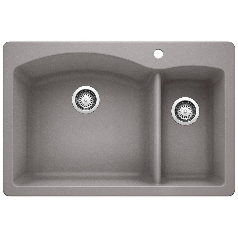 BLANCO Metallic Grey 33 x 22 in. 1 Hole Composite Double Bowl Dual Mount Kitchen Sink 
