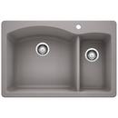 BLANCO Metallic Grey 33 x 22 in. 1 Hole Composite Double Bowl Dual Mount Kitchen Sink 