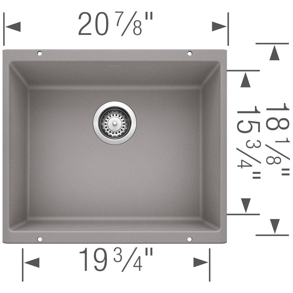 BLANCO Metallic Grey 20-87/100 x 18-11/100 in. No Hole Composite Single Bowl Undermount Kitchen Sink 