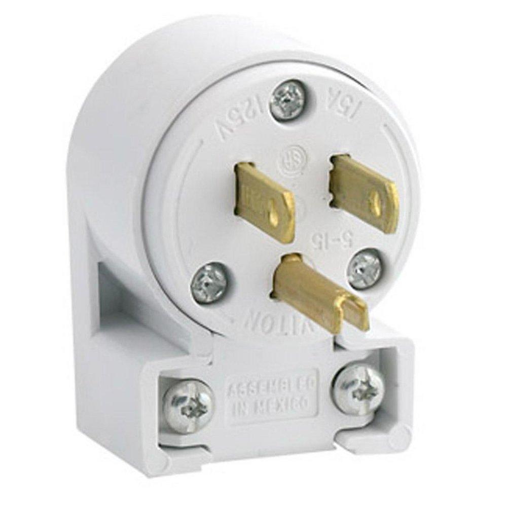 LEVITON White 15A 125V PVC Angle Grounded Plug 