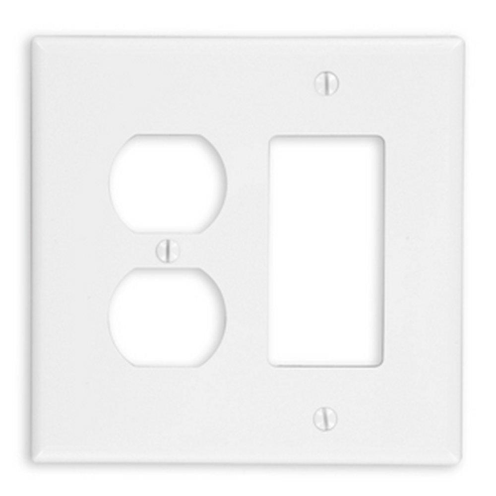 LEVITON White 4-87/100 x 3-3/25 in. Plastic 2-Gang Duplex Decorative Wall Plate 