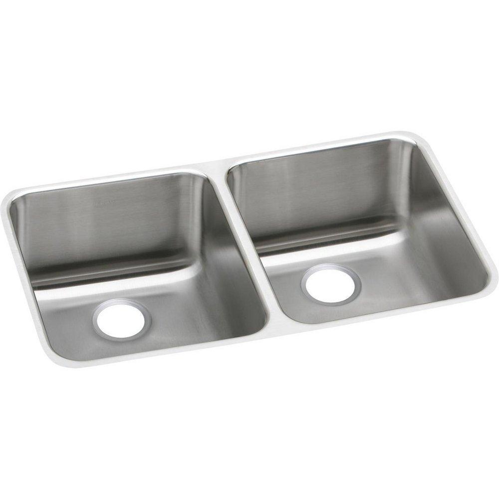 Elkay Lustertone 30-3/4 x 18-1/2 in. No Hole Stainless Steel Double Bowl Undermount Kitchen Sink 