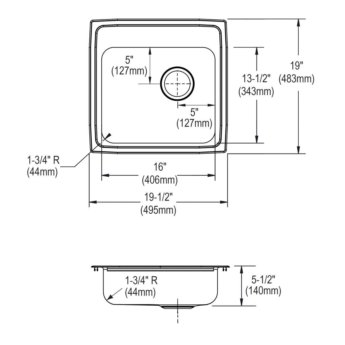 Elkay Brushed Satin 19-1/2 x 19 in. Stainless Steel Single Bowl Drop-in Kitchen Sink in Brushed Satin 
