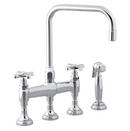 4-Hole Kitchen Faucet with Double Cross Handle and Sidespray in Nickel Silver