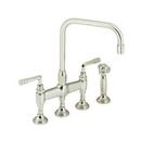 Two Handle Bridge Kitchen Faucet with Side Spray in Nickel Silver