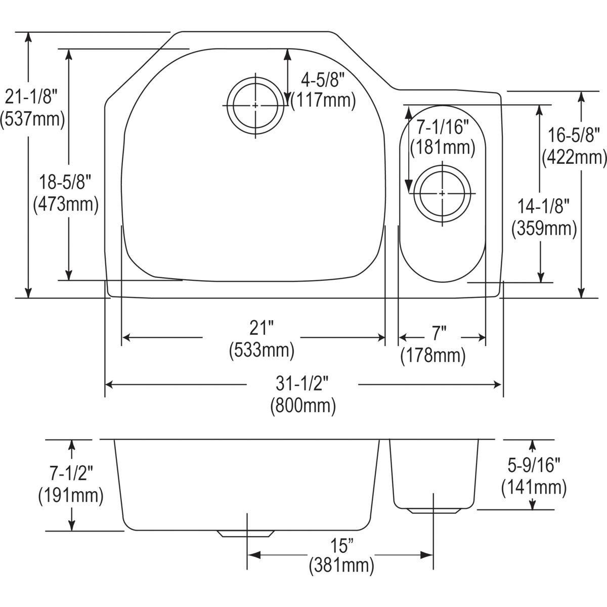 Elkay Lustrous Highlighted Satin Classroom Sink Bowl 