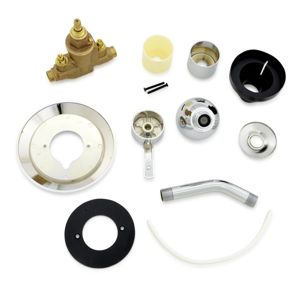 Zurn Chrome Plated Single-Handle Pressure Balancing Shower Valve with Service Stops Showerhead 