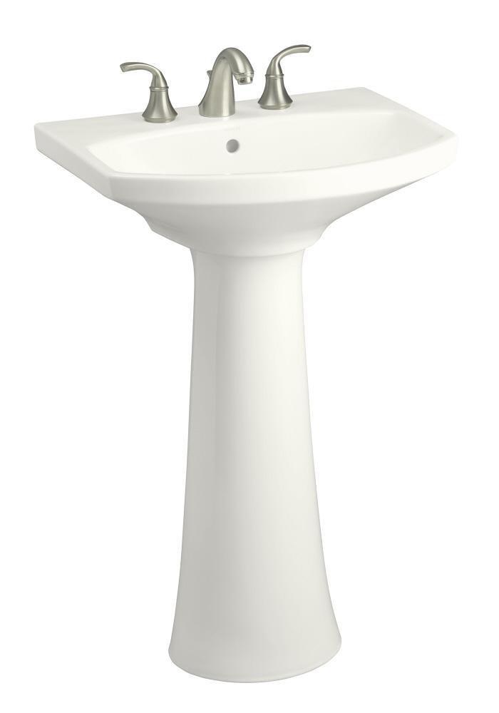 KOHLER White 3-Hole Pedestal Bathroom Sink with Widespread Faucet 