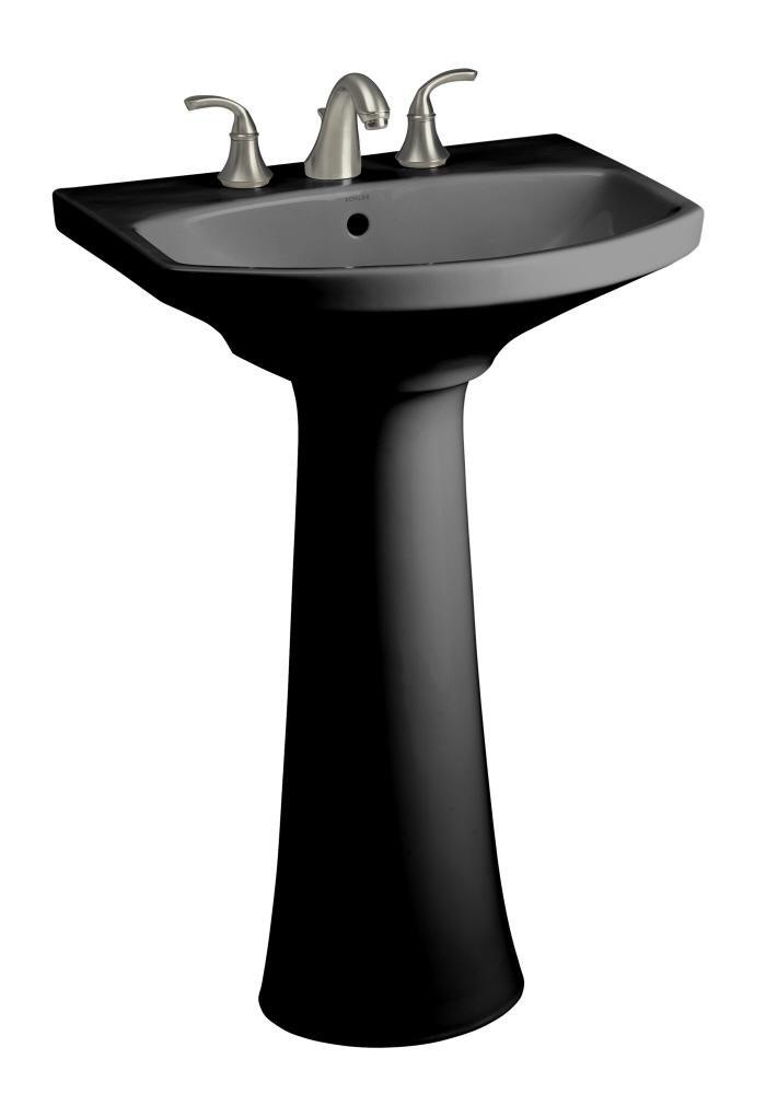 KOHLER Black Black&trade; 3-Hole Pedestal Bathroom Sink with Widespread Faucet 