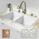 Commercial Enameling White 33 x 19-1/2 in. No Hole Cast Iron Double Bowl Undermount Kitchen Sink 
