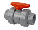 Chemtrol Light Grey CPVC Ball Valve Viton 250# PSI, Schedule 80, True Union, Universal Socket and FNPT, Full Port, Lever Handle 