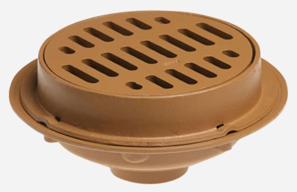 Jay R. Smith No Hub Cast Iron Floor Drain with 12 in. Round Ductile Iron Grate 