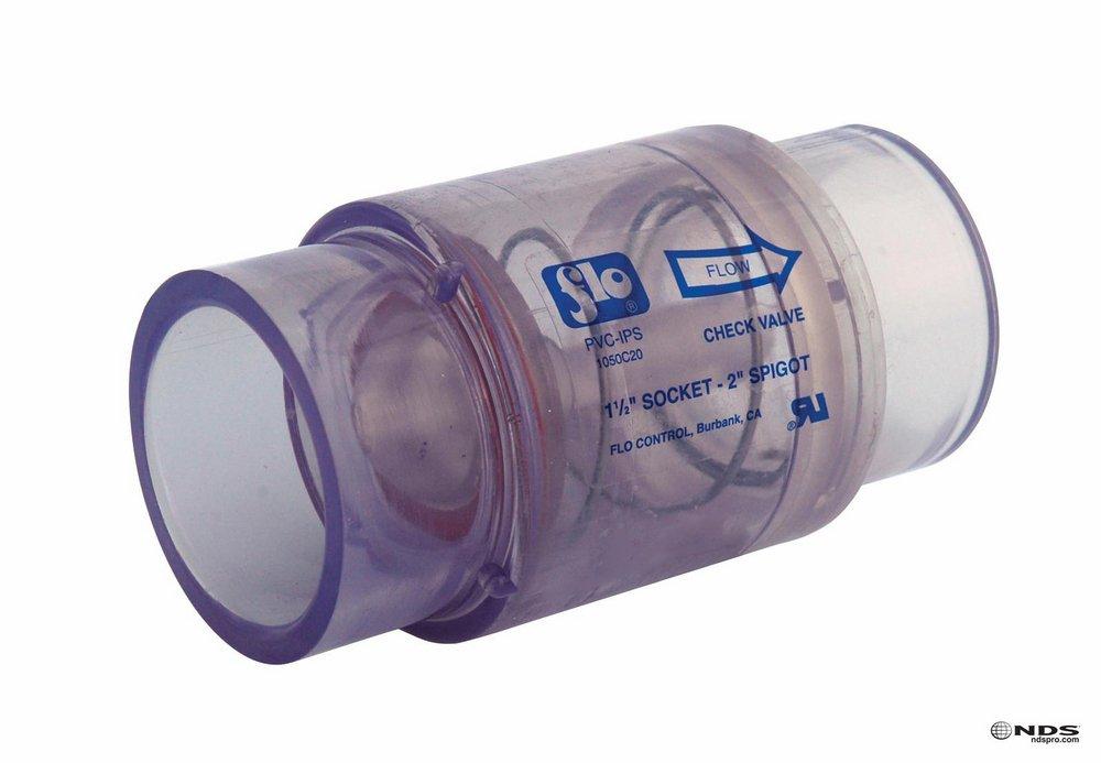 NDS Clear Plastic Socket Weld x Spigot Check Valve 