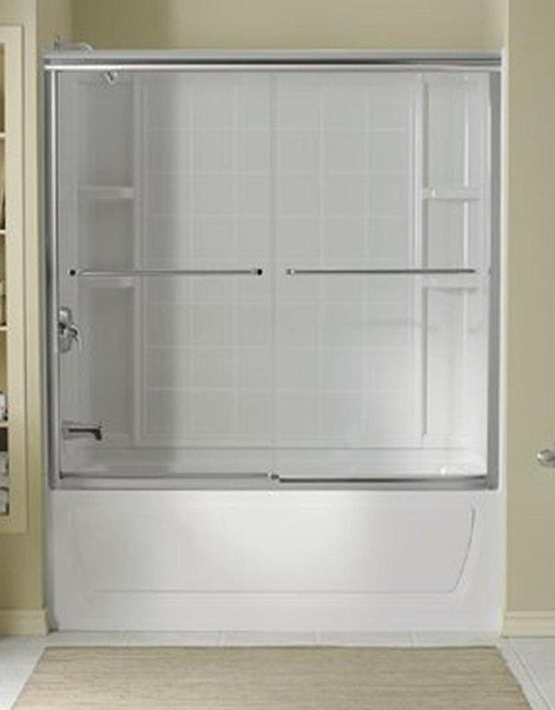 Sterling Silver 59-5/8 in. Sliding Bath Door with Clear Glass 