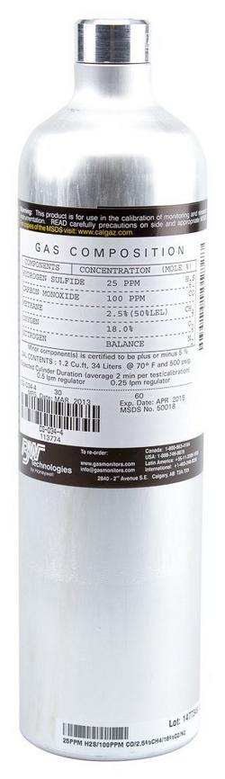 34L Quad Gas Cylinder O2/CO/H2S/LEL