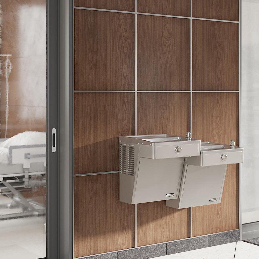 Elkay Stainless Steel Vandal Resistant Wall- Mount Bi- Level ADA Cooler with Tamper- Resistant Pushbutton and One- Piece Bubbler 