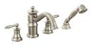 4-Hole High Arc Roman Tub Faucet with Double Lever Handle in Brushed Nickel