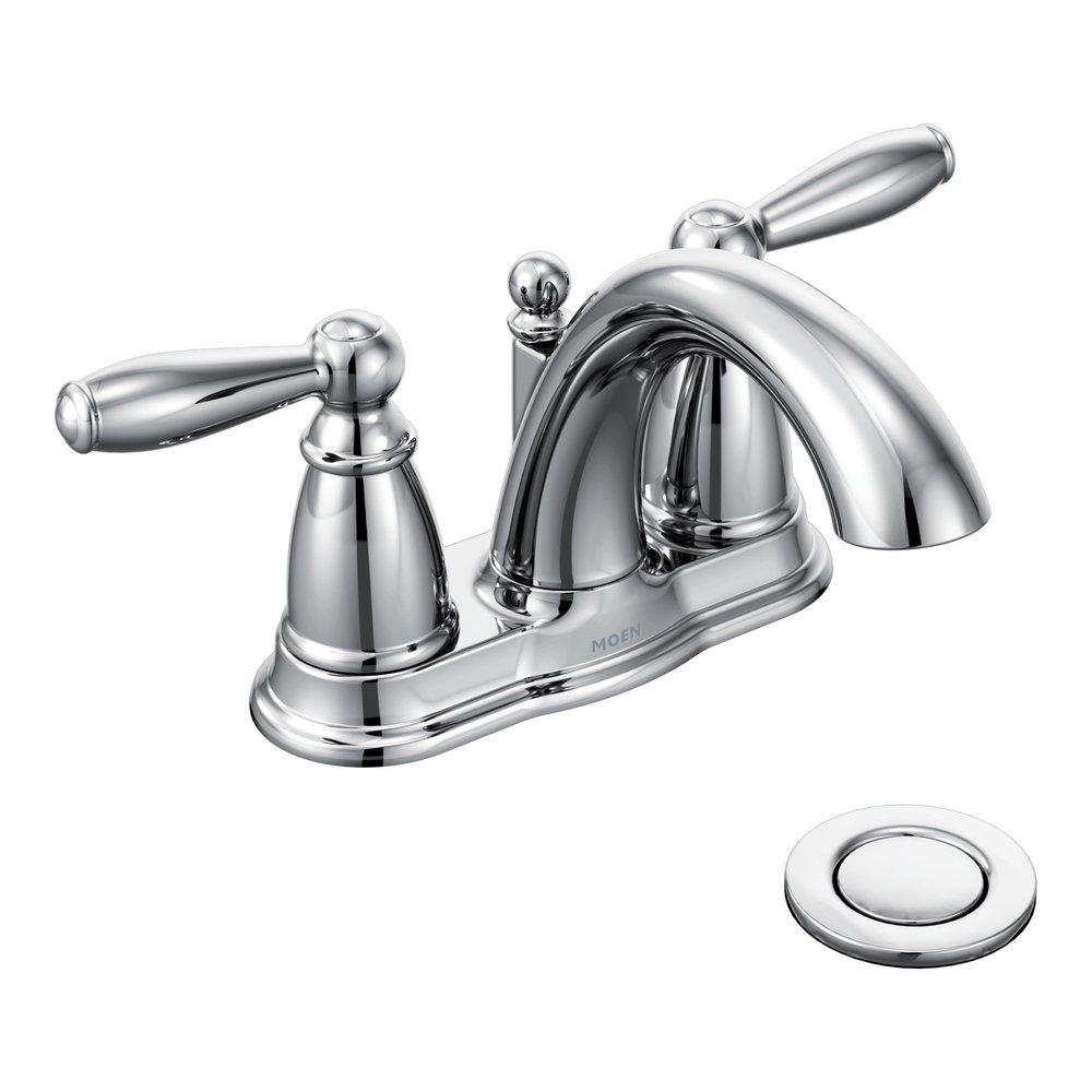 Moen Chrome Two Handle Centerset Bathroom Sink Faucet with Pop-Up Drain Assembly 